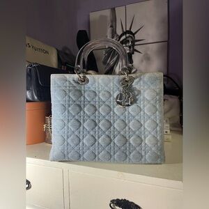 Christian Dior Lady Dior Quilted Cannage in Denim with Acrylic Handles